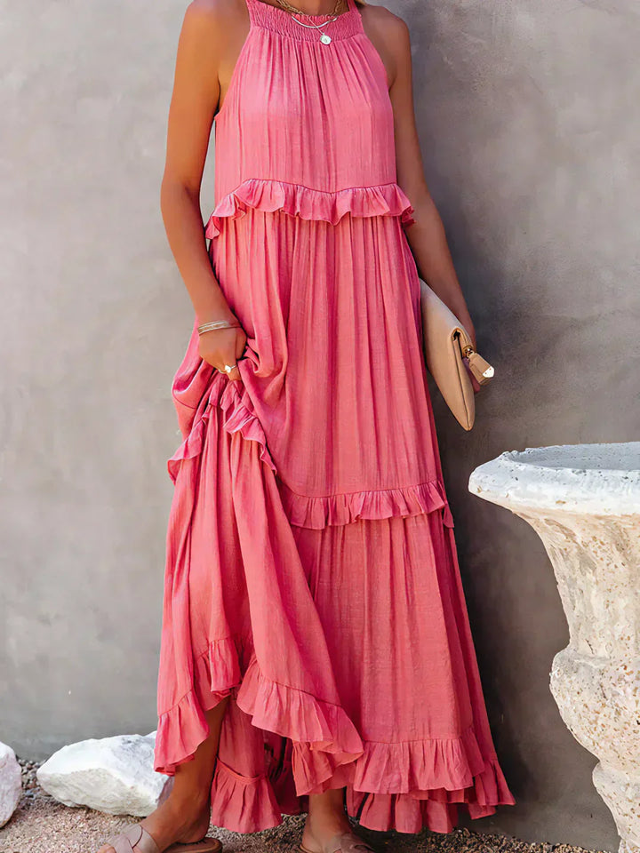 Meara | Halter Ruffle Maxi Dress