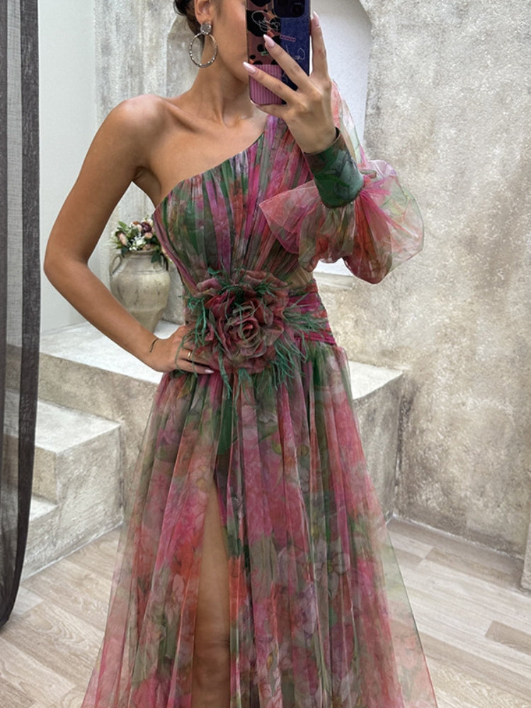 KAYLA™ - One-Shoulder Floral Maxi Dress